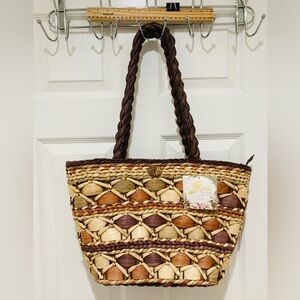 BROKEN INNER ZIPPER NWT Capelli Boho Straworld Woven Beach Tote Braided Handles